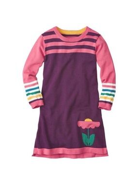 Hanna Andersson Purple & Pink Striped Sleeve Knit Dress with Flower Zise 6-7